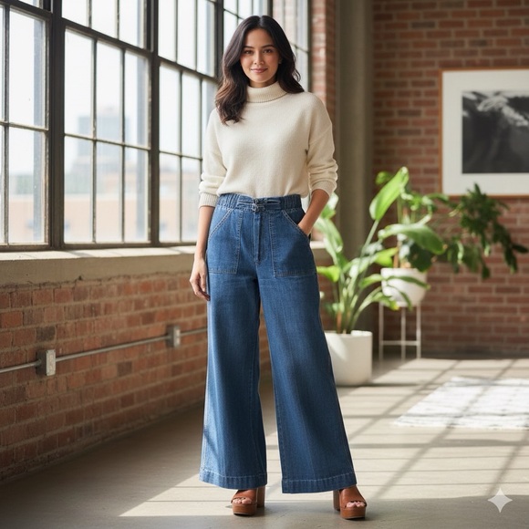 Vintage JCPenney Fashions Wide Leg High Rise Denim Jeans size 10/28" - Picture 2 of 9